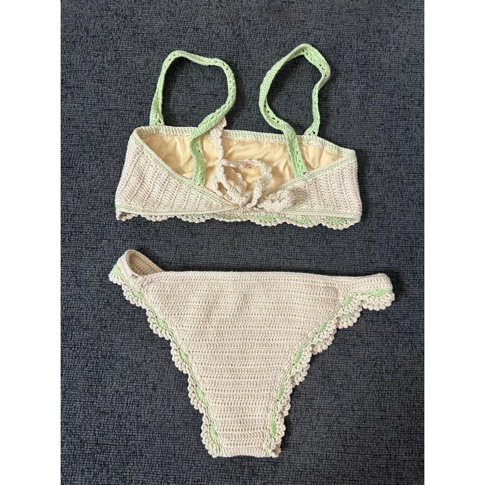 Maiyo London Astrid Crochet Bikini Set size L Scalloped Bandeau